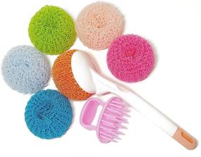 img 4 attached to 6-Pack Nylon Scrubber Sponges with Ergonomic Handle: Powerful Dirt and Grease 🧽 Remover for Pots, Dishes, Stovetop, Cookware & More. Non-Scratch, Cut-Resistant & Easy on Hands!