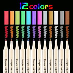 img 4 attached to 🎨 Vibrant Guangna Metallic Marker Pens: 12 Assorted Colors for Scrapbook DIY, Rock Painting, Glass, Metal & More!