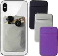 📱 universal stick-on cell phone wallet card holder, 3-pack rfid blocking slim pouch with cash slot, adhesive phone pocket for android, iphone, smartphones - purple, black, gray logo