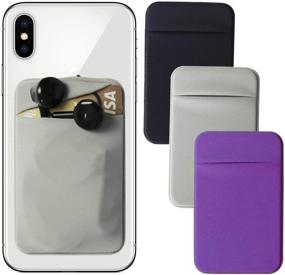 img 4 attached to 📱 Universal Stick-On Cell Phone Wallet Card Holder, 3-Pack RFID Blocking Slim Pouch with Cash Slot, Adhesive Phone Pocket for Android, iPhone, Smartphones - Purple, Black, Gray