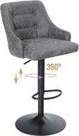 alpha home grey swivel bar stool - adjustable airlift counter height bar stool for kitchen, dining, cafe - hydraulic pu leather bar chair with padded back and black chromed metal base (1pc) logo