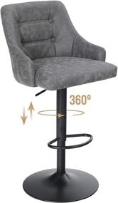 img 4 attached to ALPHA HOME Grey Swivel Bar Stool - Adjustable Airlift Counter Height Bar Stool for Kitchen, Dining, Cafe - Hydraulic PU Leather Bar Chair with Padded Back and Black Chromed Metal Base (1PC)