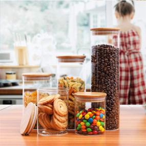 img 2 attached to 🍪 FOCUSLINE Clear Glass Kitchen Canister Set - 5 Pack Airtight Bamboo Lid for Flour, Sugar, Candy, Cookie Storage