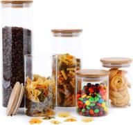 🍪 focusline clear glass kitchen canister set - 5 pack airtight bamboo lid for flour, sugar, candy, cookie storage логотип