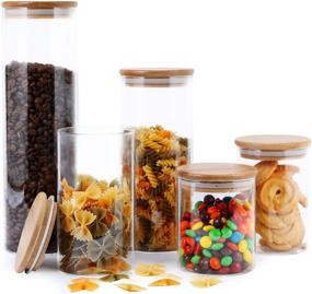 img 4 attached to 🍪 FOCUSLINE Clear Glass Kitchen Canister Set - 5 Pack Airtight Bamboo Lid for Flour, Sugar, Candy, Cookie Storage