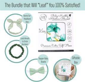 img 3 attached to 🌿 Baby Monthly Milestone Blanket Girl Boy: Green Leaf Eucalyptus Design with Bunny Headband, Bow Tie & Leaf Wreath Props – Unisex Growth Chart for Newborns