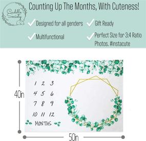 img 2 attached to 🌿 Baby Monthly Milestone Blanket Girl Boy: Green Leaf Eucalyptus Design with Bunny Headband, Bow Tie & Leaf Wreath Props – Unisex Growth Chart for Newborns