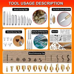 img 1 attached to 🔥 Полный набор для деревянного пирографии 86 элементов: паяльник 60 Вт с регулируемым температурным переключателем 200~450℃ - идеально подходит для тиснения, резьбы, пайки, включает кончики, шаблоны, цветные карандаши, уголь, держатель и чехол для переноски.