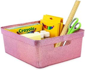 img 1 attached to 📦 Isaac Jacobs Glitter Storage Bin Set (14” x 11.5” x 5.5”) - Multi-Functional Plastic Organizer for Home, Kids Playroom, Bedroom, Closet - Cut-Out Handles - 2 Pack (Pink)