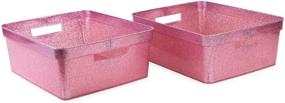 img 3 attached to 📦 Isaac Jacobs Glitter Storage Bin Set (14” x 11.5” x 5.5”) - Multi-Functional Plastic Organizer for Home, Kids Playroom, Bedroom, Closet - Cut-Out Handles - 2 Pack (Pink)