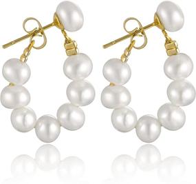 img 4 attached to 💫 Baroque Gold Pearl Hoop Earrings: Handmade 925 Silver Small Hoops, 18K Gold Plated - Hypoallergenic Circle Drop Dangle Jewelry for Women & Girls