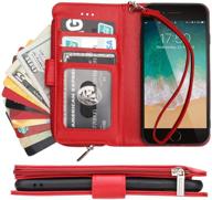 👜 stylish red kihuwey wallet case for iphone se 2020/8/7 - premium leather, credit card holder, zipper pocket, wrist strap, and kickstand logo