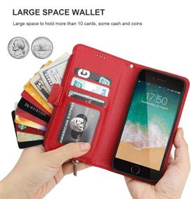 img 1 attached to 👜 Stylish Red KIHUWEY Wallet Case for iPhone SE 2020/8/7 - Premium Leather, Credit Card Holder, Zipper Pocket, Wrist Strap, and Kickstand