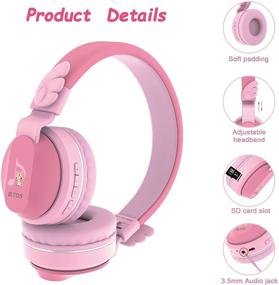 img 2 attached to Riwbox BT05 Bluetooth Kids Headphones Wireless Foldable Headset Over Ear With Volume Limited And Mic/TF Card Compatible For IPad/IPhone/Tablet (Pink&Amp Headphones