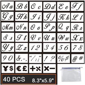 img 4 attached to 🎨 GUVVEAZ Reusable Wood Painting Letter Stencils – Set of 40 Washable Templates with Calligraphy Font, Uppercase and Lowercase Alphabet, Numbers, and Signs – Includes Portable Zipper Bags – Size: 8.3"x5.9