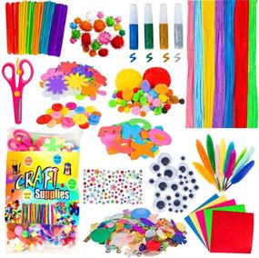 img 4 attached to Acerich Kids Arts and Crafts Supplies Set for DIY School Projects and Toddler Activities: Pipe Cleaners, Pom Poms, Wiggle Googly Eyes, Buttons, Ice Cream Sticks, and More Crafting Materials