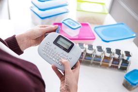 img 3 attached to 🔵 Brother P-Touch PTM95 Handy Label Maker - Navy Blue with 9 Type Styles & 8 Deco Mode Patterns in Blue Gray