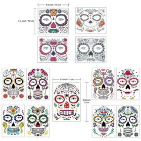 img 1 attached to 🎃 COKOHAPPY Halloween Temporary Face Tattoos Makeup Kit (13 Pack), Day of the Dead Sugar Skull Floral Black Skeleton Web Red Roses Full Face Mask Stickers Tattoo Families Party Supplies - Spook-tacular Halloween Face Art!