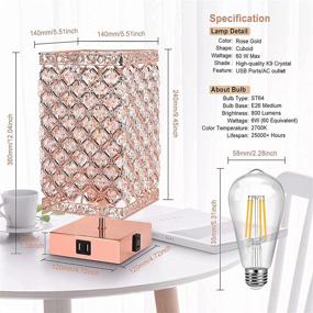 img 3 attached to 🌟 Rose Gold Crystal Table Lamp for Bedrooms and Living Rooms - Dimmable Bedside Lamp with USB Port, AC Outlet, and Touch Control - Includes Bulb - Elegant Crystal Bedroom Lamp