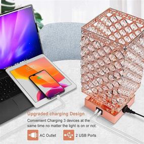 img 2 attached to 🌟 Rose Gold Crystal Table Lamp for Bedrooms and Living Rooms - Dimmable Bedside Lamp with USB Port, AC Outlet, and Touch Control - Includes Bulb - Elegant Crystal Bedroom Lamp