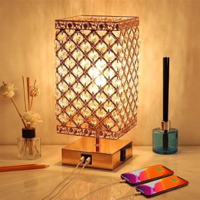 img 4 attached to 🌟 Rose Gold Crystal Table Lamp for Bedrooms and Living Rooms - Dimmable Bedside Lamp with USB Port, AC Outlet, and Touch Control - Includes Bulb - Elegant Crystal Bedroom Lamp