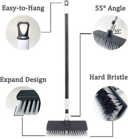 img 2 attached to 🧹 Adjustable Steel Handle Deck Scrubber Brush Push Broom, 9.8" Stiff Bristle Brush Head, Versatile Cleaning Tool for Pool, Bathroom, Tub, Tile, Grout, Patio, Garages, Driveway, Carpet - Black