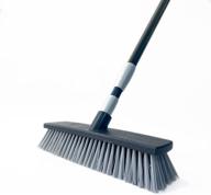 🧹 adjustable steel handle deck scrubber brush push broom, 9.8" stiff bristle brush head, versatile cleaning tool for pool, bathroom, tub, tile, grout, patio, garages, driveway, carpet - black logo