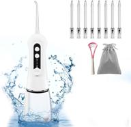 water flosser dental rechargeable oral irrigator with 8 jet tips and 1 tongue scraper - perfect for home and travel - 3 modes, 300ml capacity logo