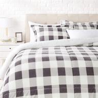 gray gingham full/queen ultra-soft micromink sherpa comforter bed set from amazon basics logo