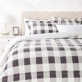 img 4 attached to Gray Gingham Full/Queen Ultra-Soft Micromink Sherpa Comforter Bed Set from Amazon Basics