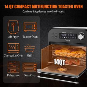 img 2 attached to 🍳 Versatile 8-In-1 Air Fryer Toaster Oven Combo, 6-Slice Small Convection Oven with Rapid Quartz Heaters, Oil-Free Air Fry-Roast-Bake, 1250W Black Polished Stainless Countertop Dehydrator, LED Screen and Recipe Guide