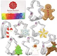 🎄 ann clark cookie cutters christmas cookie cutter set: 7-piece collection with recipe booklet - snowflake, star, christmas tree, gingerbread man, angel, reindeer, and candy cane logo