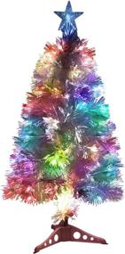 img 4 attached to Enhance your holiday ambiance with a Small White 3 ft Fiber Optic Christmas Tree - Outdoor Prelit Decorated with Lights for Home, Office, and Indoor Decoration