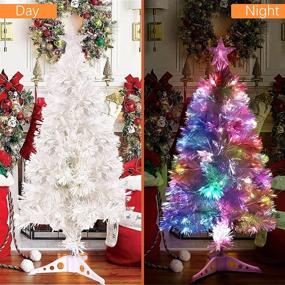 img 3 attached to Enhance your holiday ambiance with a Small White 3 ft Fiber Optic Christmas Tree - Outdoor Prelit Decorated with Lights for Home, Office, and Indoor Decoration
