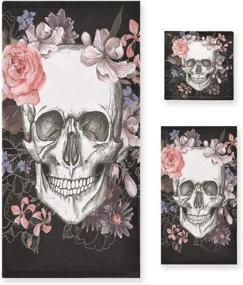 img 4 attached to Qilmy 3-Piece Rose Skull Towel Set: High Absorbent Soft Towels for Bathroom, Hotel, Kitchen, Gym & Spa