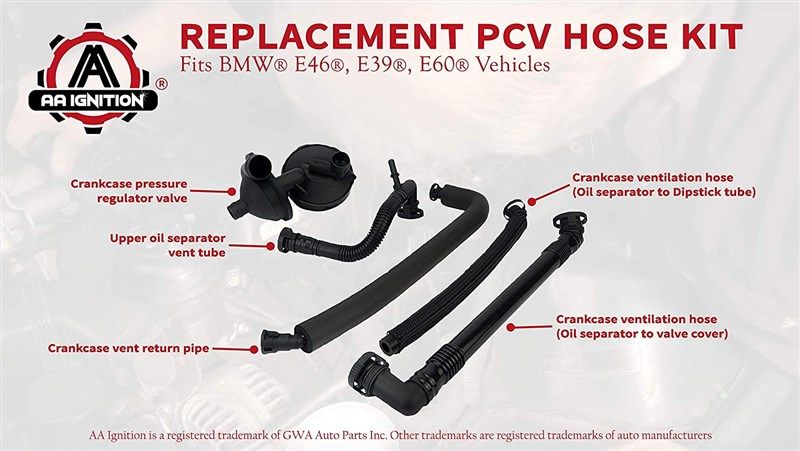 11617504536 PCV Crank Case Vent Valve Oil Seperator Breather Hose Black For  BMW