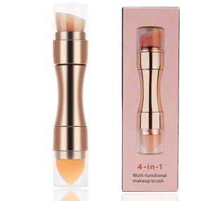 img 4 attached to 💄 4-in-1 Travel Makeup Brush Mini Kit for Cosmetic Application: Foundation Sponges, Brushes - Perfect Valentine's Day Gift. Blending Eyeshadow, Concealer, Eyeliner, and Eyebrow Tools