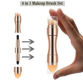 img 3 attached to 💄 4-in-1 Travel Makeup Brush Mini Kit for Cosmetic Application: Foundation Sponges, Brushes - Perfect Valentine's Day Gift. Blending Eyeshadow, Concealer, Eyeliner, and Eyebrow Tools