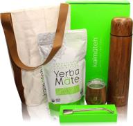 🧉 kalmateh yerba mate set – mate gourd with lid, alpaca bombilla, thermos, matera carry tote and organic & kosher yerba mate (1000ml, wood) логотип