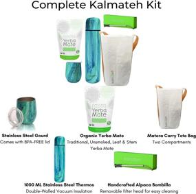 img 3 attached to 🧉 Kalmateh Yerba Mate Set – Mate Gourd with Lid, Alpaca Bombilla, Thermos, Matera Carry Tote and Organic & Kosher Yerba Mate (1000ml, Wood)