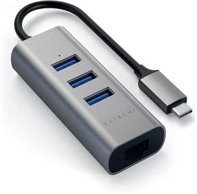 img 2 attached to Satechi Type-C 2-in-1 USB 3.0 Aluminum 3 Port Hub with Ethernet - Compatible with MacBook Air, iPad Pro, MacBook Pro - Space Gray