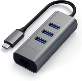 img 3 attached to Satechi Type-C 2-in-1 USB 3.0 Aluminum 3 Port Hub with Ethernet - Compatible with MacBook Air, iPad Pro, MacBook Pro - Space Gray