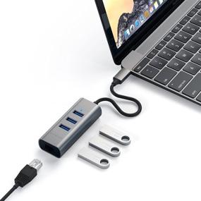 img 4 attached to Satechi Type-C 2-in-1 USB 3.0 Aluminum 3 Port Hub with Ethernet - Compatible with MacBook Air, iPad Pro, MacBook Pro - Space Gray