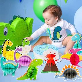 img 3 attached to 🦖 Mocoosy 12 PCS Dinosaur Party Honeycomb Centerpieces: Adorable Dino Table Decorations for Kids' T-Rex Theme Birthday, Baby Shower Supplies & More