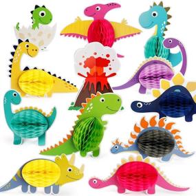 img 4 attached to 🦖 Mocoosy 12 PCS Dinosaur Party Honeycomb Centerpieces: Adorable Dino Table Decorations for Kids' T-Rex Theme Birthday, Baby Shower Supplies & More