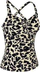 img 3 attached to Hilor Women's Cross Back Tankini Swimsuit Tops with Tummy Control and Shirred Design - Stylish Swimwear