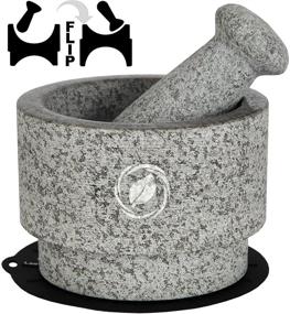 img 4 attached to 🥑 Granite Mortar and Pestle Set - 5.6 Inch, 2.2 Cup - Double Sided Pestle and Mortar Bowl - Solid Stone Grinder for Guacamole - Large Mortar and Pestle Set - Includes Silicone Lid/Mat and Spoon