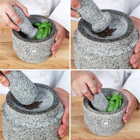 img 2 attached to 🥑 Granite Mortar and Pestle Set - 5.6 Inch, 2.2 Cup - Double Sided Pestle and Mortar Bowl - Solid Stone Grinder for Guacamole - Large Mortar and Pestle Set - Includes Silicone Lid/Mat and Spoon