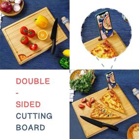 img 3 attached to 🔪 Large Bamboo Cutting Board with Phone Slot & Juice Groove - Ideal for Kitchen, Meat, and Vegetables - Butcher Block Serving Tray, 17'' x 13''