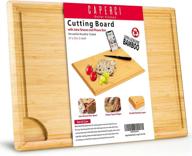 🔪 large bamboo cutting board with phone slot & juice groove - ideal for kitchen, meat, and vegetables - butcher block serving tray, 17'' x 13'' логотип